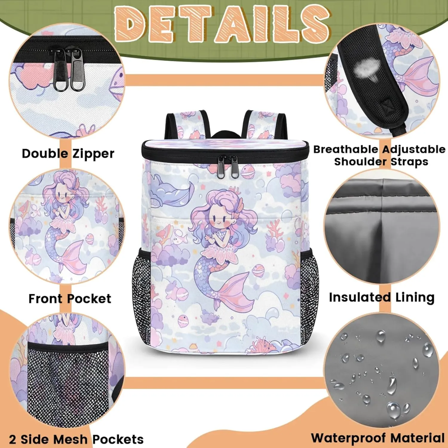 Large Insulated Cooler Backpack, Leak Proof Backpack 30 Cans, Cooler Bag for 12h Hot/Cold Retention