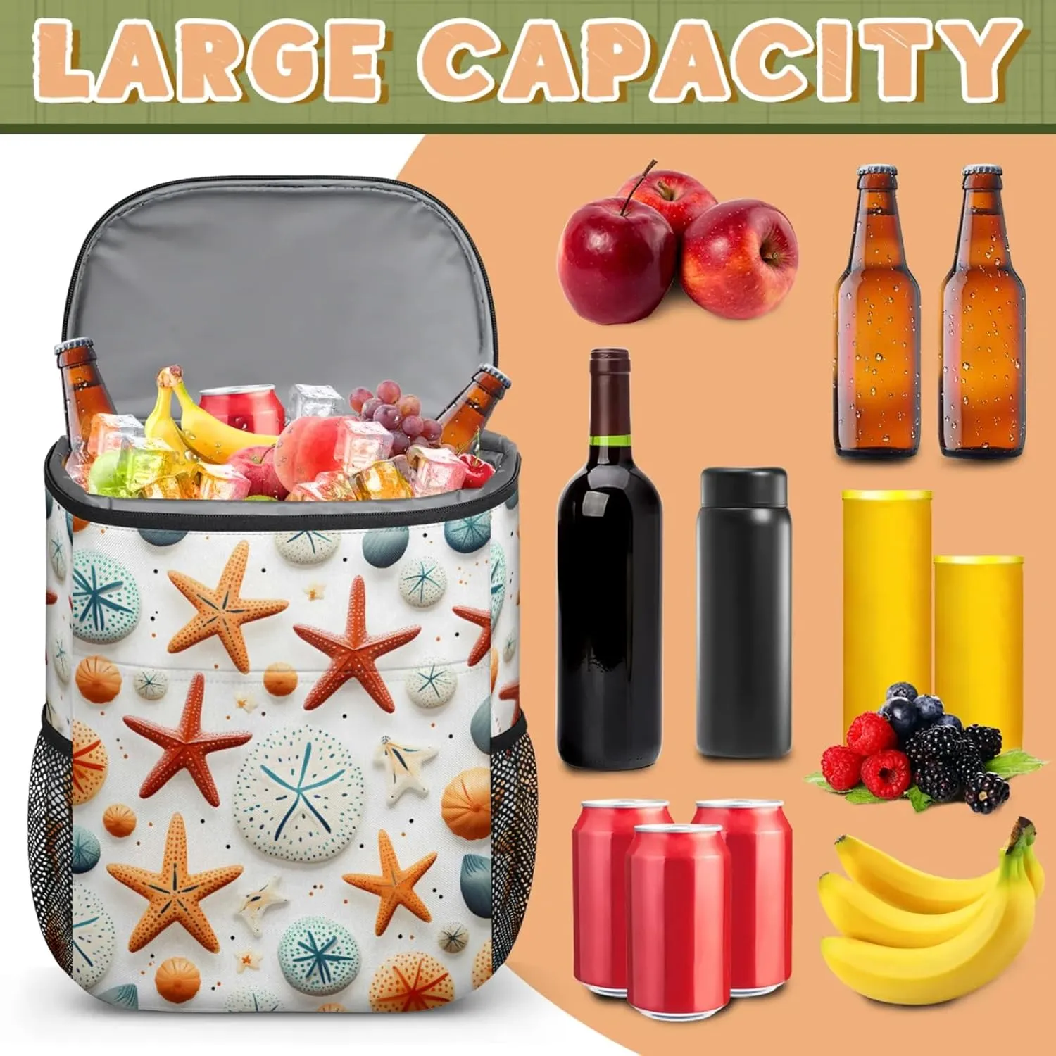 Large Insulated Cooler Backpack, Leak Proof Backpack 30 Cans, Cooler Bag for 12h Hot/Cold Retention