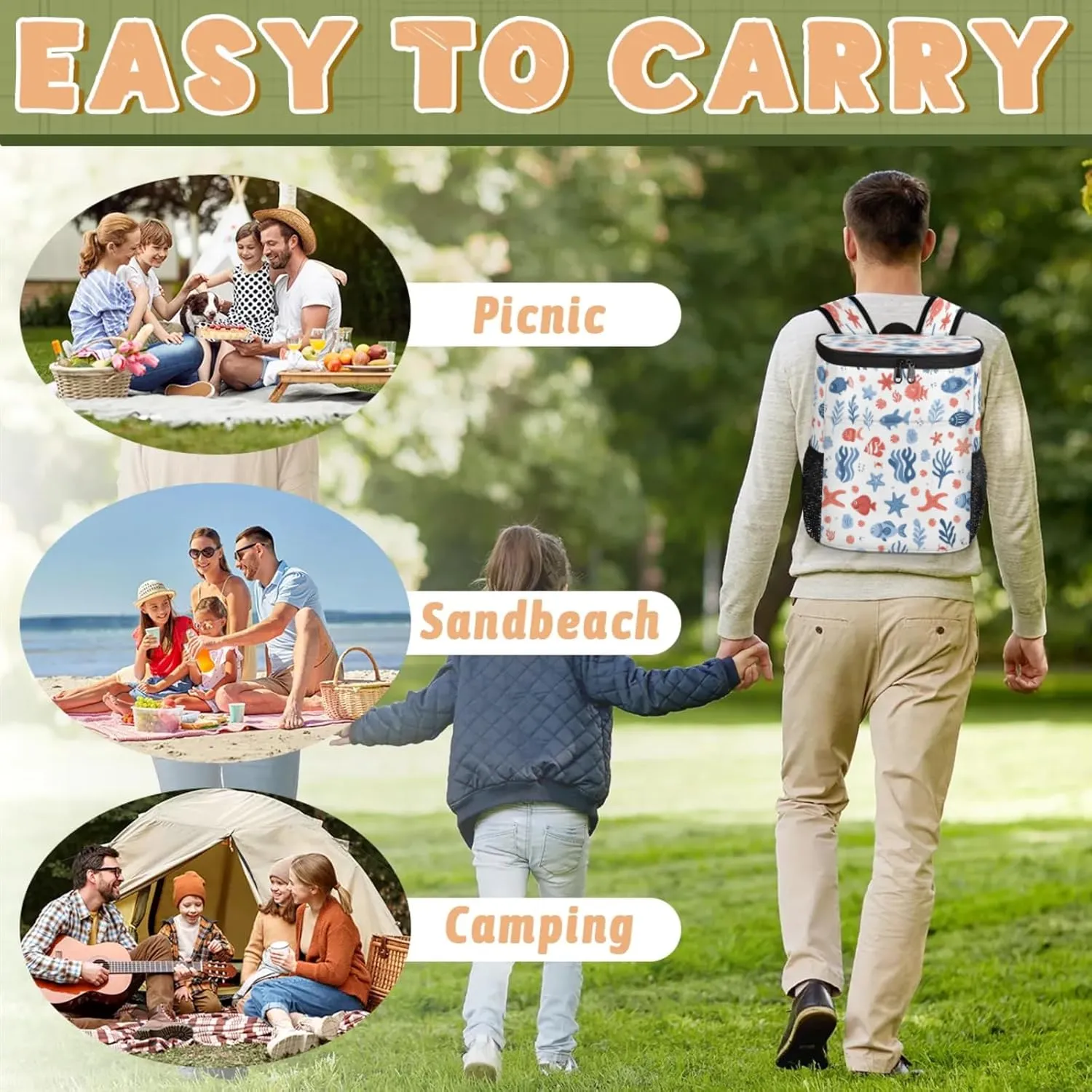 Large Insulated Cooler Backpack, Leak Proof Backpack 30 Cans, Cooler Bag for 12h Hot/Cold Retention