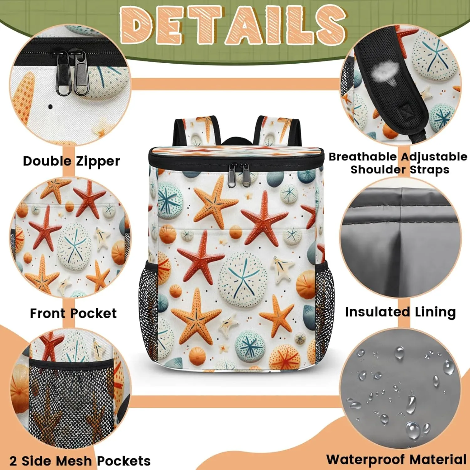 Large Insulated Cooler Backpack, Leak Proof Backpack 30 Cans, Cooler Bag for 12h Hot/Cold Retention