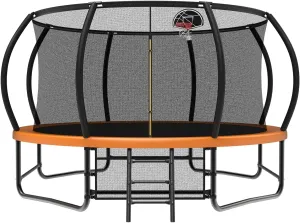 Large Outdoor Trampoline with Basketball Hoop, 10-16FT with Lights for Kids and Adults, Recreational Trampoline with Sprinkler and Stakes