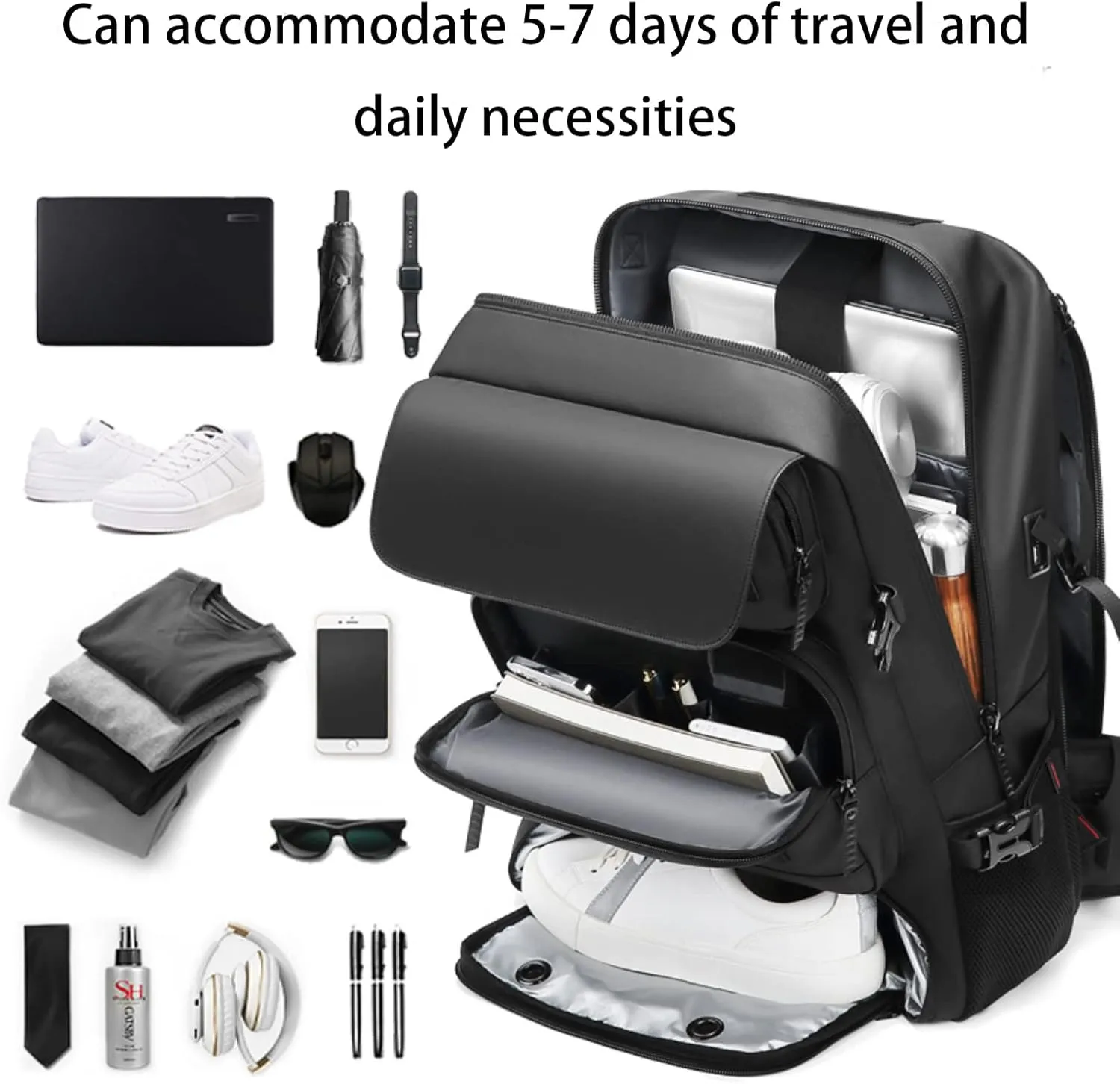 Large Travel Backpack, 50L Carry-On Backpack Water Resistant Flight Approved Weekender Bag Luggage Backpack Business Daypack for Men and Women(Grey)