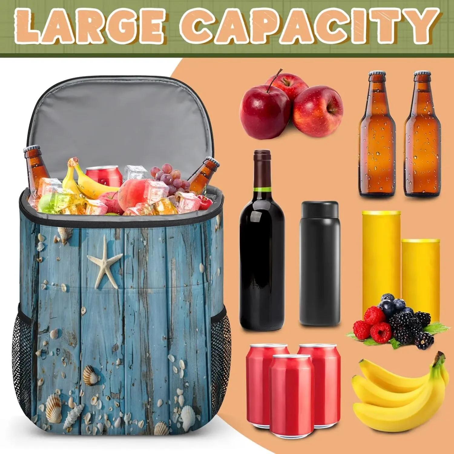 Large Waterproof Insulated Cooler Backpack, Leak Proof Backpack 30 Cans, Lightweight Cooler Bag for Camping