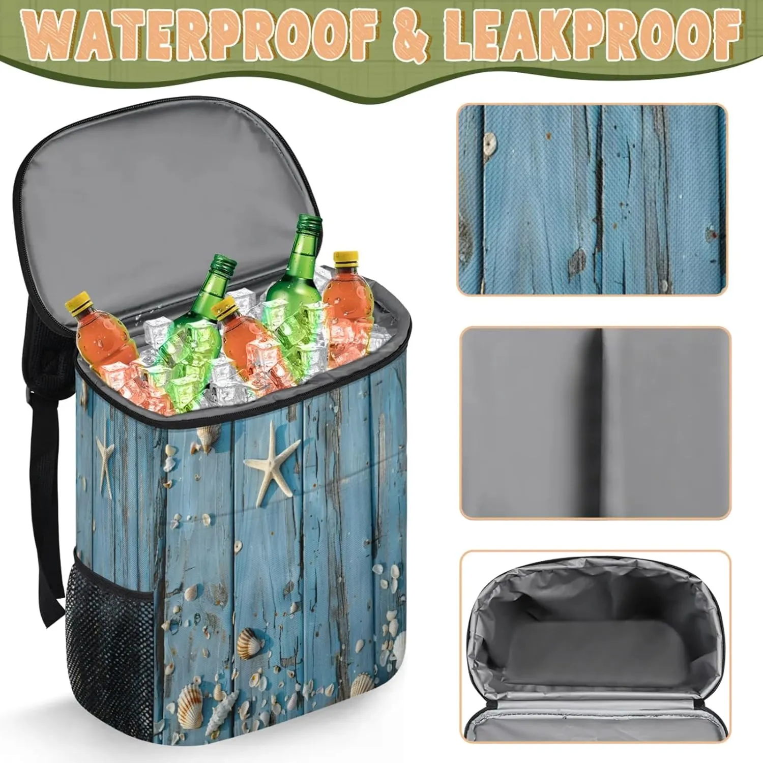 Large Waterproof Insulated Cooler Backpack, Leak Proof Backpack 30 Cans, Lightweight Cooler Bag for Camping