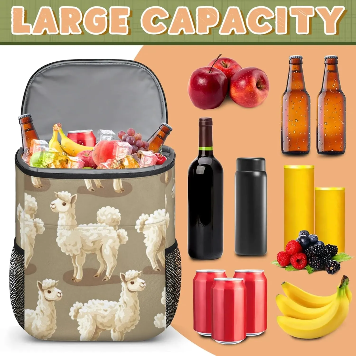 Large Waterproof Insulated Cooler Backpack, Leak Proof Backpack 30 Cans, Lightweight Cooler Bag for Camping