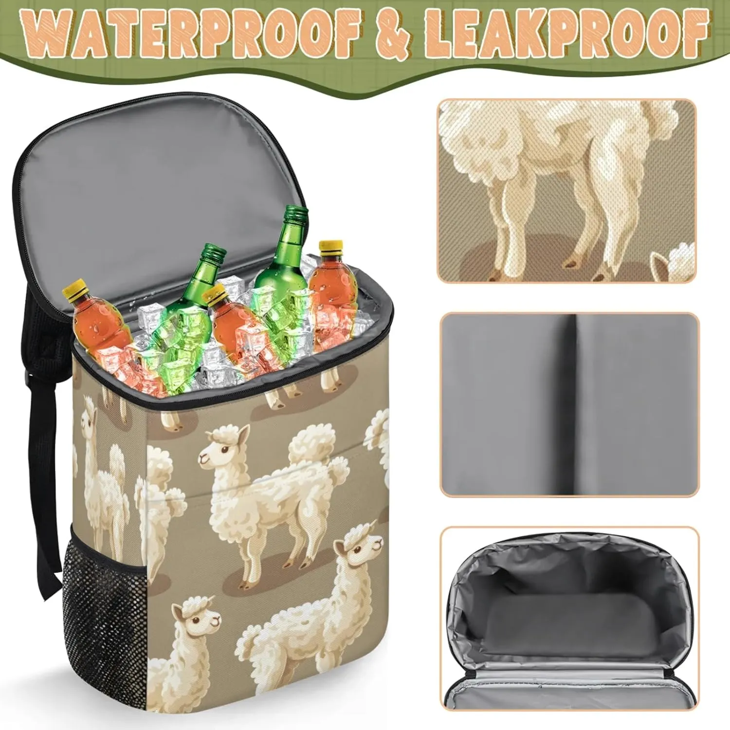 Large Waterproof Insulated Cooler Backpack, Leak Proof Backpack 30 Cans, Lightweight Cooler Bag for Camping