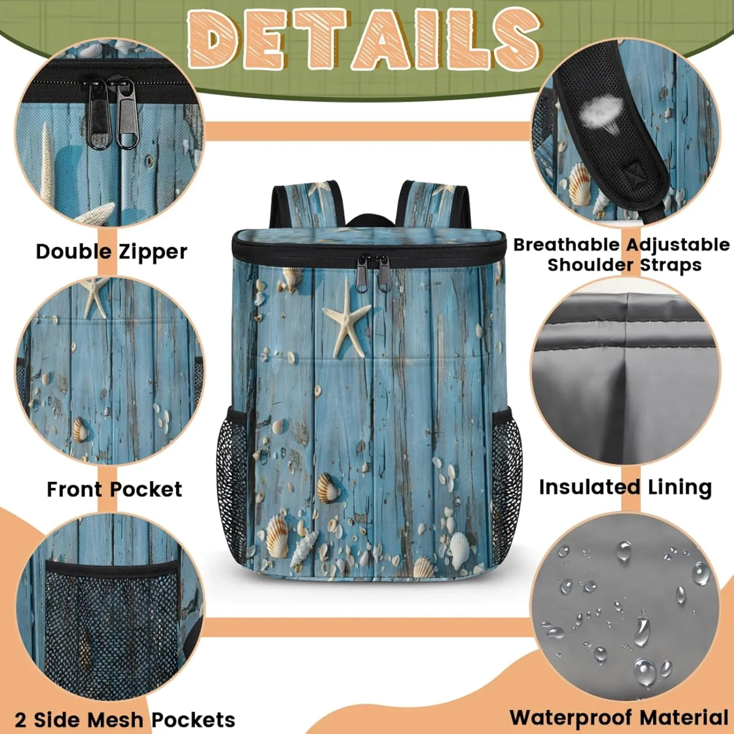 Large Waterproof Insulated Cooler Backpack, Leak Proof Backpack 30 Cans, Lightweight Cooler Bag for Camping