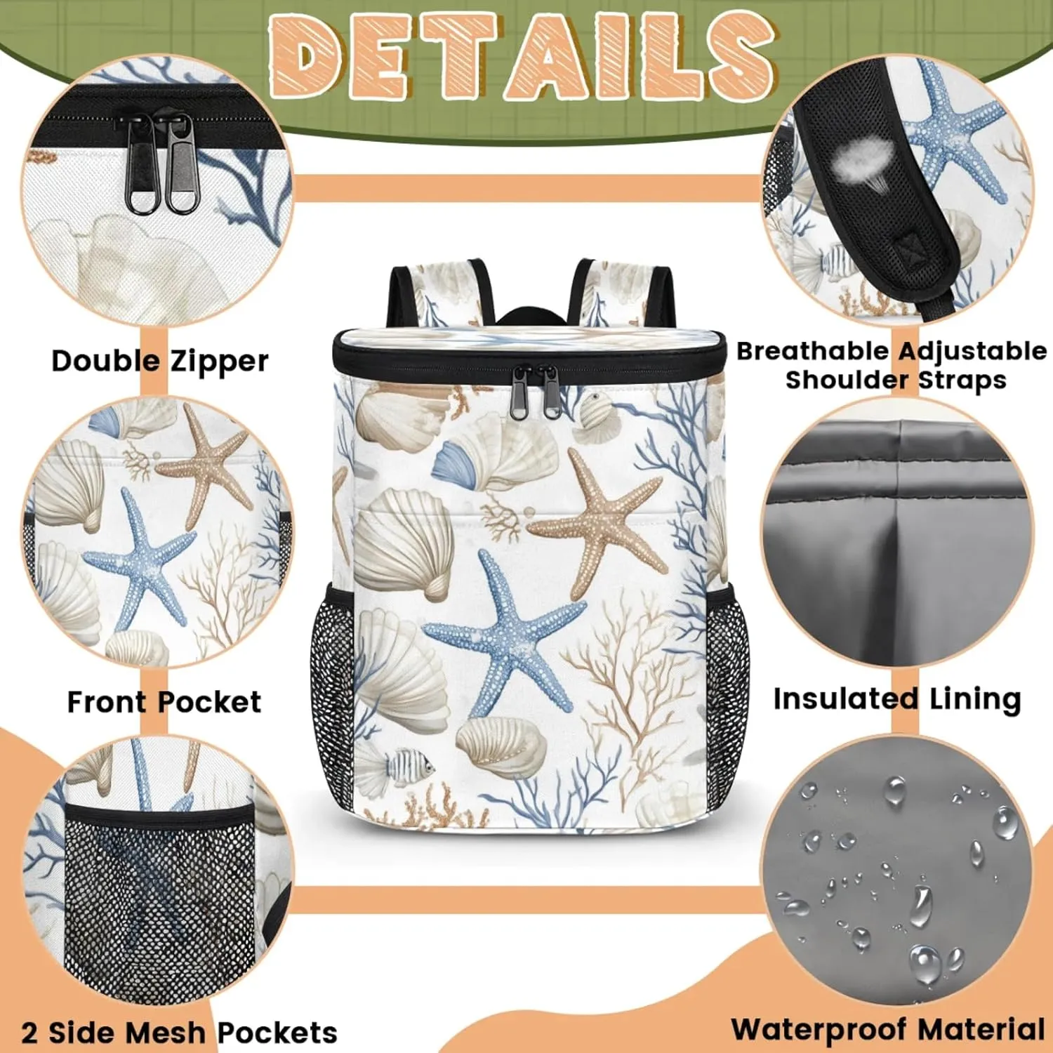 Large Waterproof Insulated Cooler Backpack, Leak Proof Cooler Backpack for Camping, Picnic Travel Outdoor