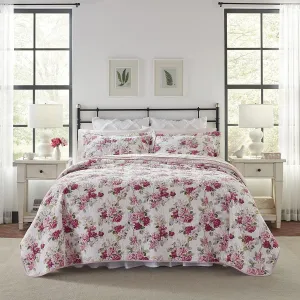 Laura Ashley - Twin Quilt Set, Reversible Cotton Bedding with Matching Sham, Lightweight Home Decor for All Seasons (Lidia Pink, Twin)
