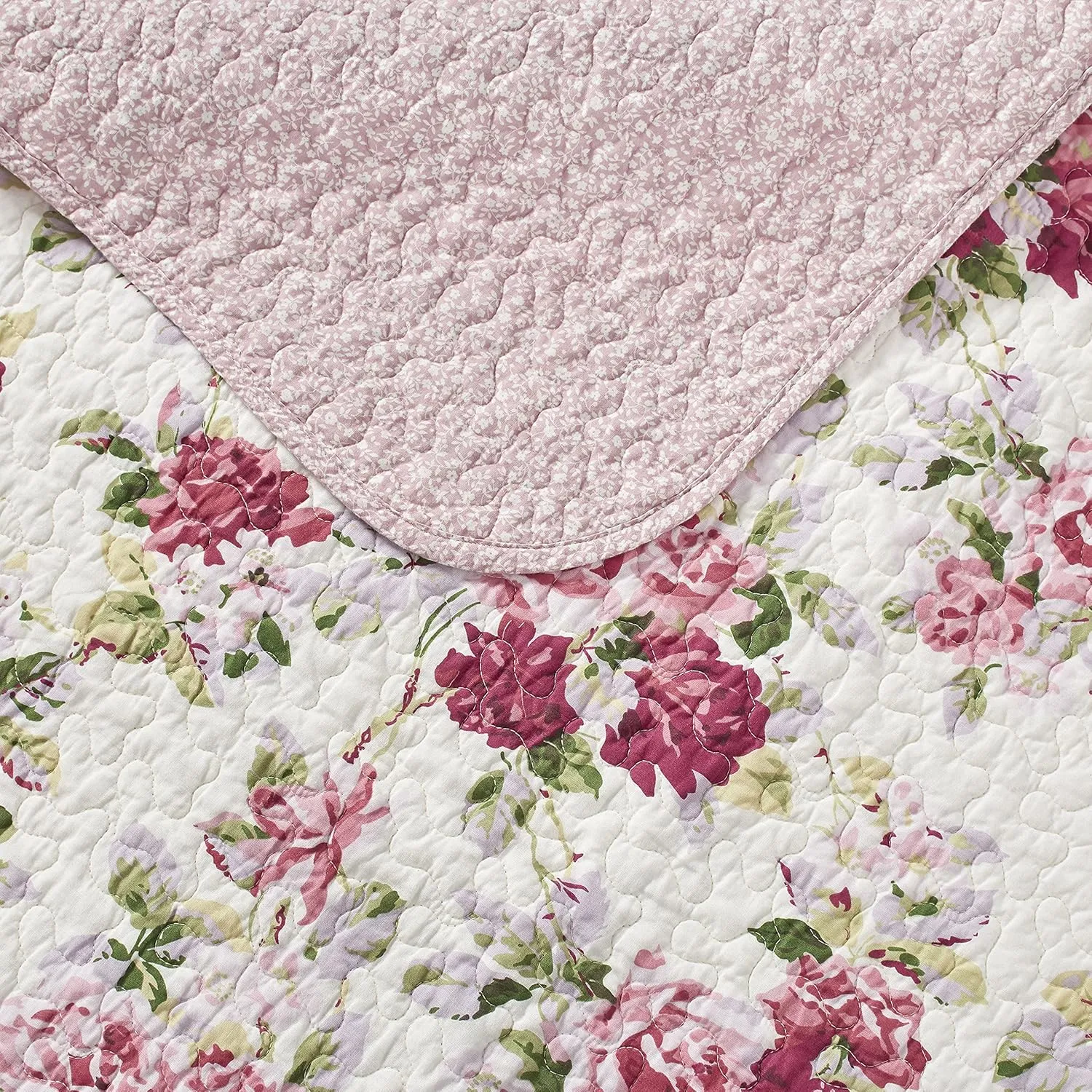 Laura Ashley - Twin Quilt Set, Reversible Cotton Bedding with Matching Sham, Lightweight Home Decor for All Seasons (Lidia Pink, Twin)