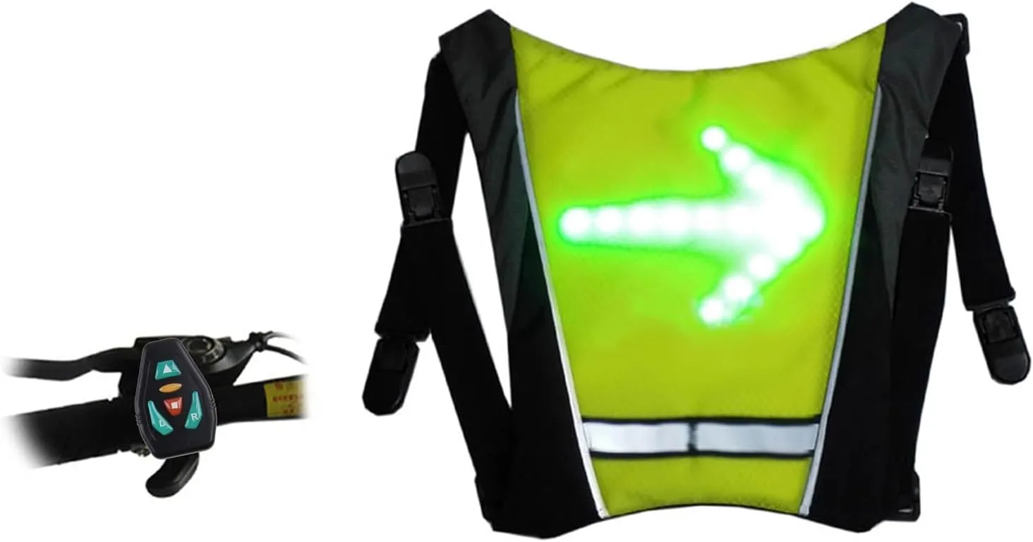 LED Reflective Vest with Direction Indicator Remote Control Turning Lights USB Rechargeable Cycling Safety Warning Light