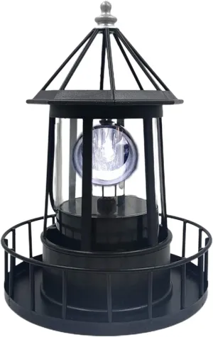 LED Solar Powered Lighthouse, 360 Degree Rotating Lamp Courtyard Decoration Waterproof Garden Smoke Towers Statue Lights for Outdoor Garden Pathway Patio