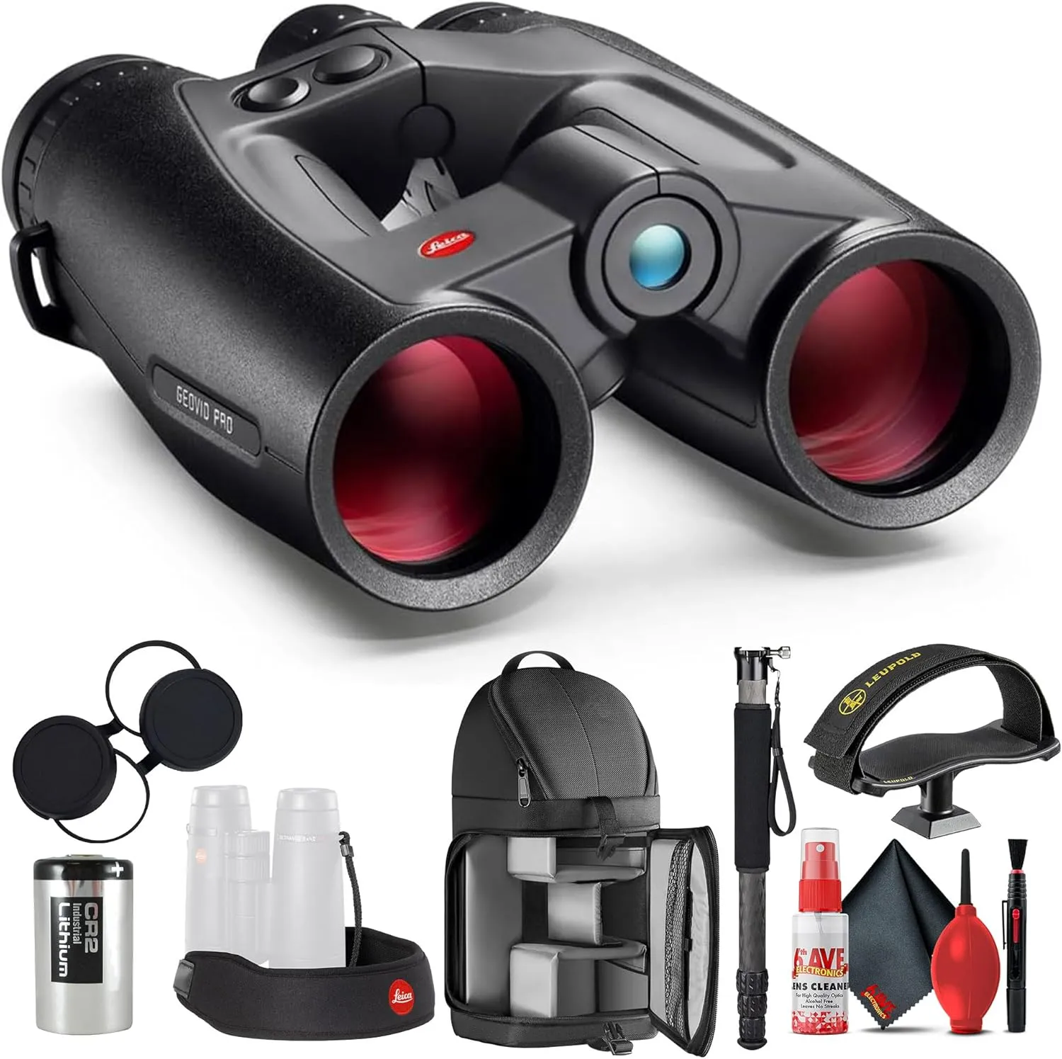 Leica 10x42 Geovid Pro Rangefinder Rugged Compact Ergonomic Lightweight Weather-Proof Hunting Binoculars (40816)   Tripod Adapter   Backpack   Monopod   Cleaning Kit