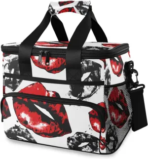 Leopard Lip Red Color Heart Cooler Bag Insulated Cooler Soft Sided Cooler 24 Can Portable Picnic Bag Large Leakproof Lunch Bag Box for Beach Grocery Camping Travel Car Men Women