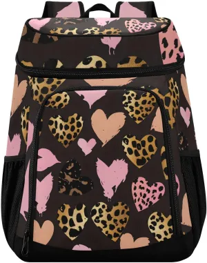 Leopard Pink Heart Cooler Backpack Insulated Leak Proof Beach Cooler Bag 30 Cans Waterproof Lightweight Soft Lunch Picnic Hiking Camping Backpack Cooler for Men Women