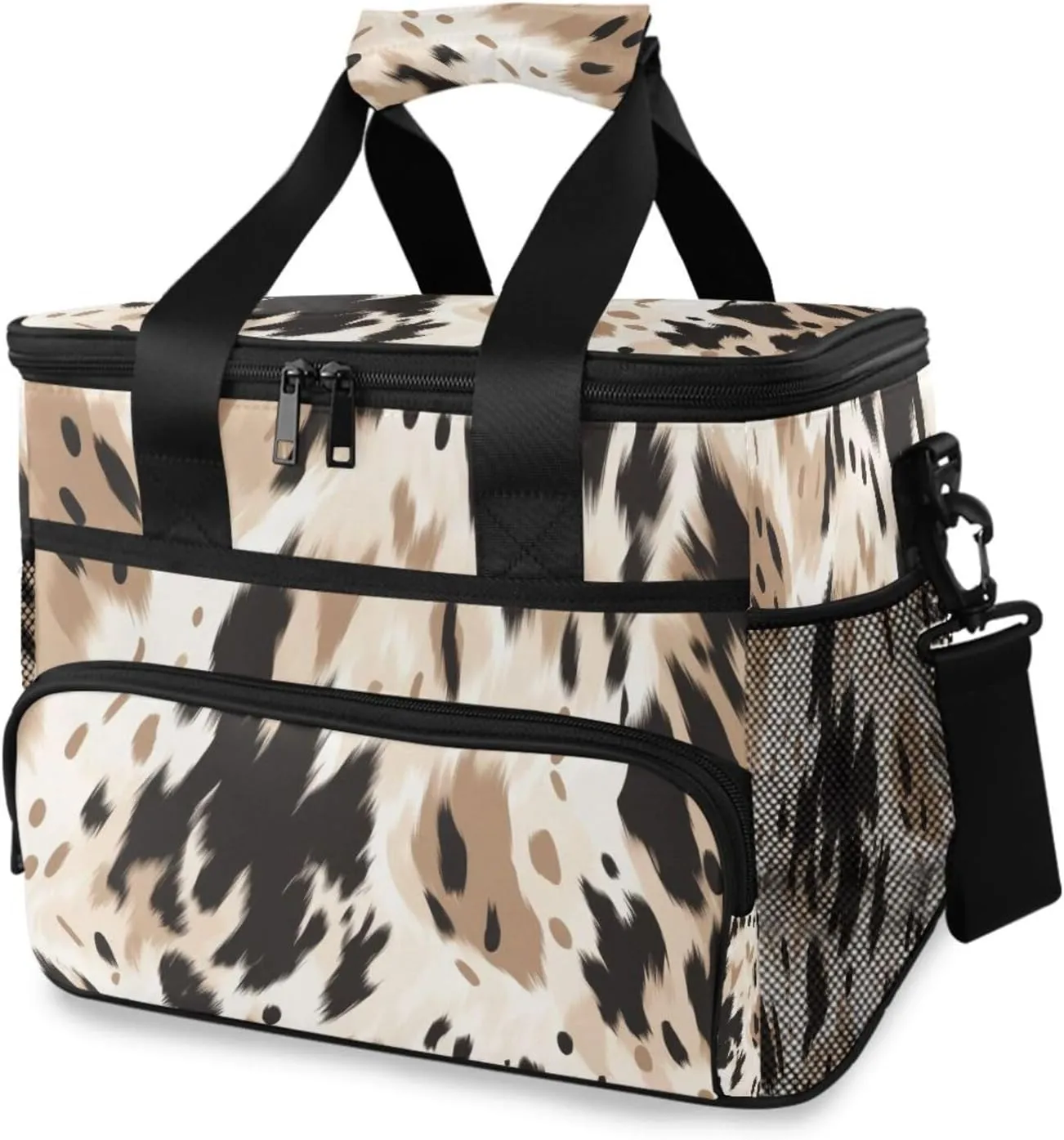 Leopard Spot Pattern Brown Cooler Bag Insulated Cooler Soft Sided Cooler 24 Can Portable Picnic Bag Large Leakproof Lunch Bag Box for Beach Grocery Camping Travel Car Men Women