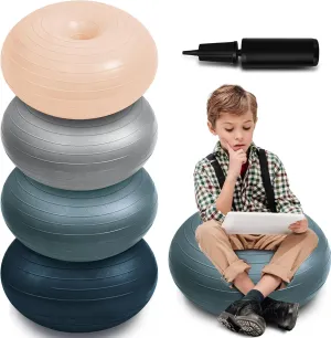 Lewtemi 4 Pcs Flexible Seating Yoga Ball Chair for Classroom 16.8 Inch Inflatable Donut Ball Chair with Inflator for Kids Student Sensory Balance Autistic Children and Office Exercise