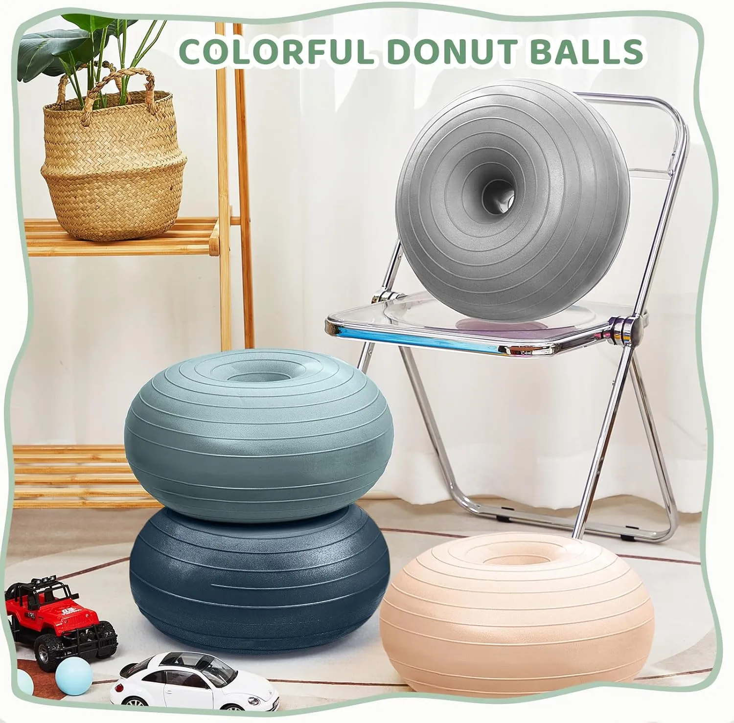 Lewtemi 4 Pcs Flexible Seating Yoga Ball Chair for Classroom 16.8 Inch Inflatable Donut Ball Chair with Inflator for Kids Student Sensory Balance Autistic Children and Office Exercise