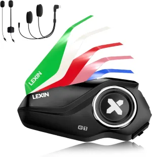 LEXIN G1 Motorcycle Bluetooth Headset, Helmet Speakers with 2 Type Mics, Hands-Free Call/Music, IP67 Waterproof Motorcycle Headphones w/ 6 Color Faceplates, Single Use