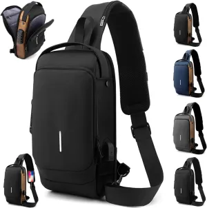 Leyweio Bag, Auricz Sling Bags, New Carbon Fiber Streamline Anti-Theft Sling Bag, USB Charging Sport Sling