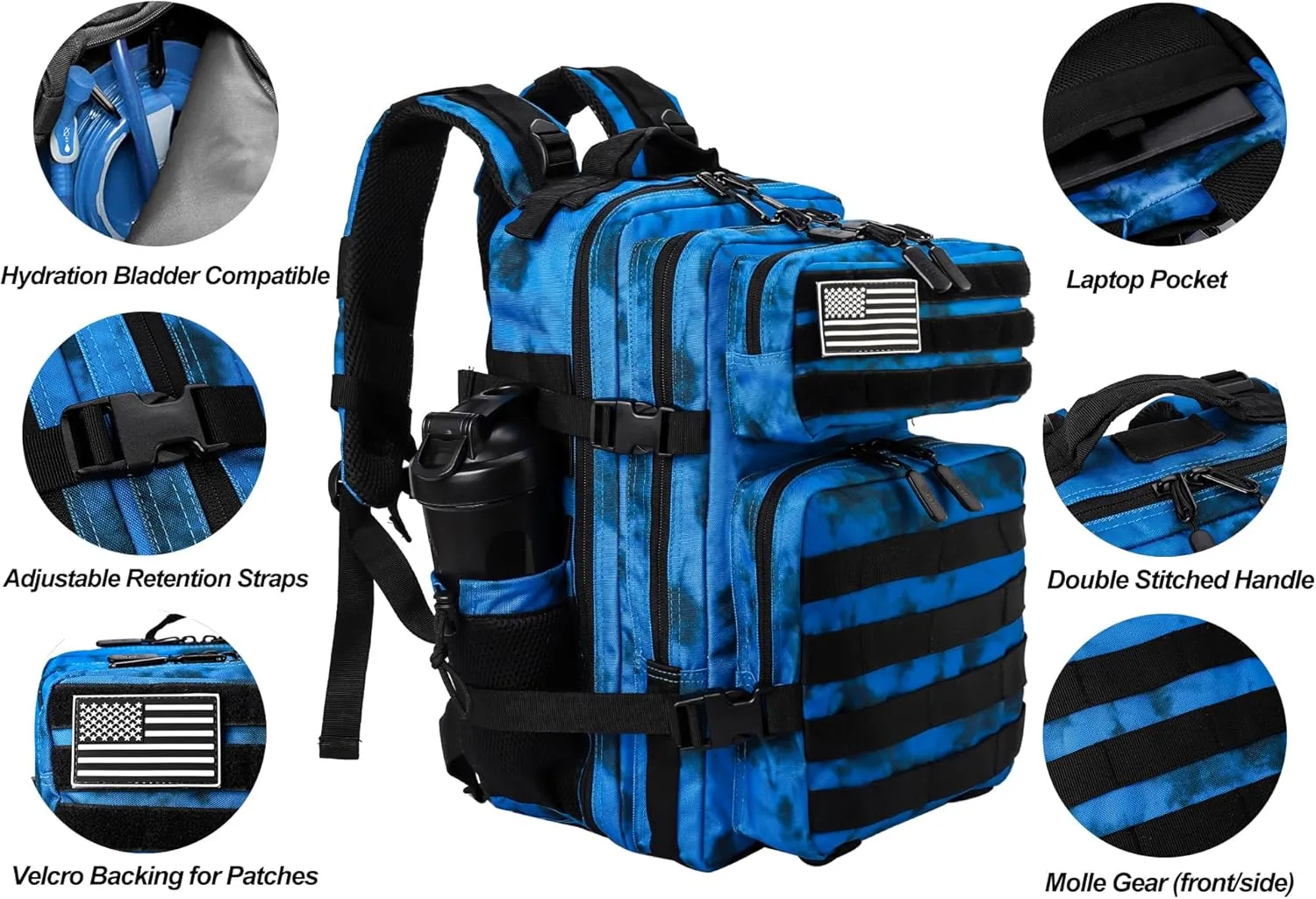 LHI Tactical Military Backpack for Men and Women 25L/35L Army Assault Pack Bag Small Rucksack with Bottle Holder