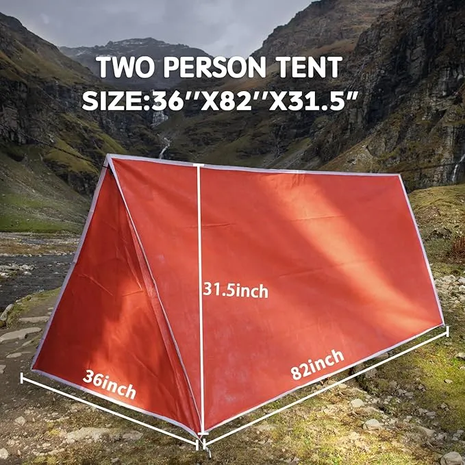 Life-Saving Equip:LYN Instant 1-2 Person Survival Emergency Shelter Tent,Reflective Waterproof Windproof Fireproof Lightweight Bugout, with Paracord Stake Zipper for Car Camping,Hiking&First Aid