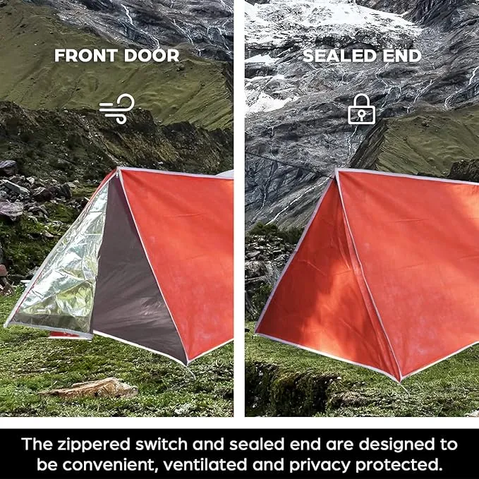 Life-Saving Equip:LYN Instant 1-2 Person Survival Emergency Shelter Tent,Reflective Waterproof Windproof Fireproof Lightweight Bugout, with Paracord Stake Zipper for Car Camping,Hiking&First Aid