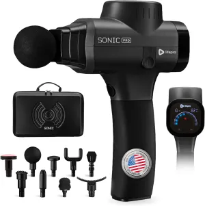 LifePro Sonic Pro Percussion Massage Gun - Deep Tissue Muscle Massager for Athletes with 8 Attachments for Neck and Back - Handheld Electric Back Massager