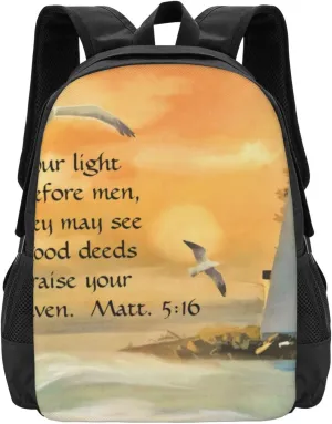 Lighthouse Seagulls Christian Bible Verse Lightweight Packable Backpack Travel Casual Hiking Daypack Foldable Backpack For Men Women