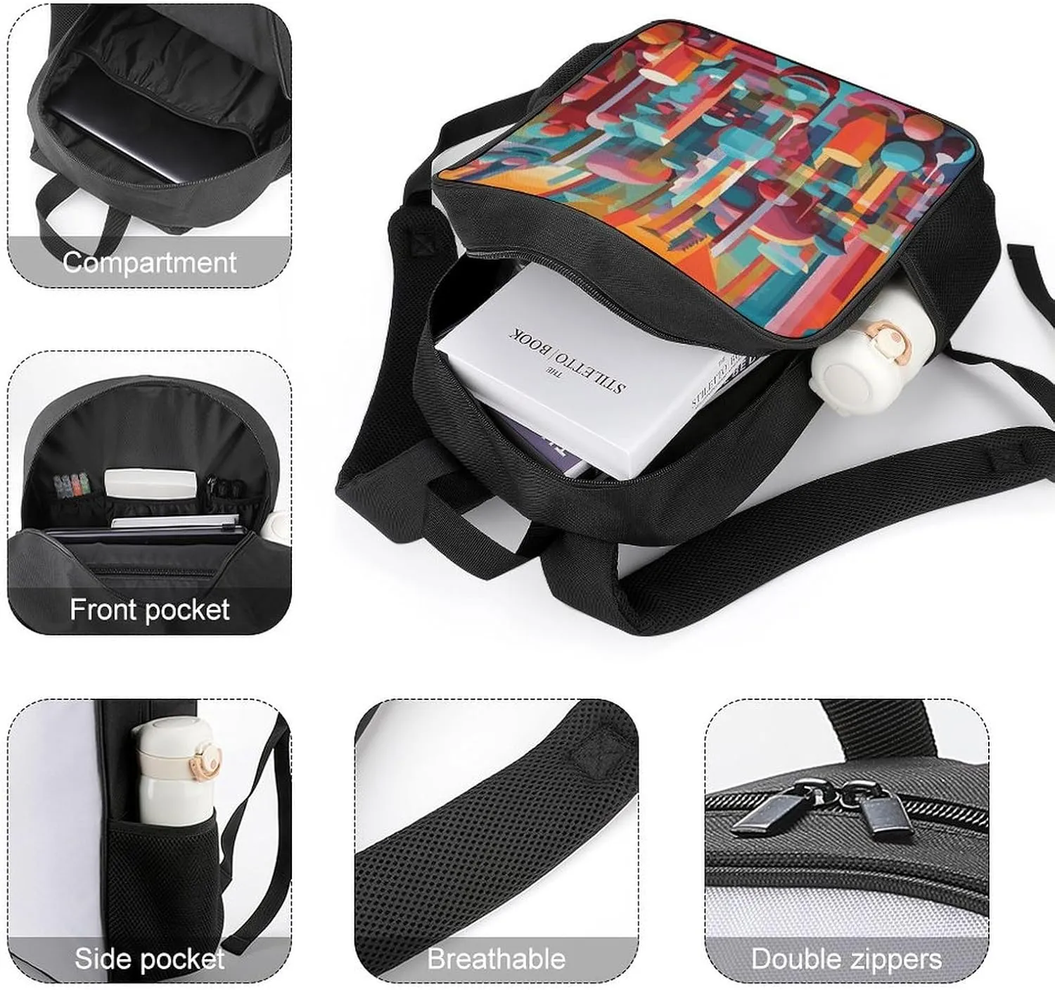 Lightweight Backpacks Cute Travel Bag Durable A Colorful Painting Printing Small Travel Backpack For Women & Men