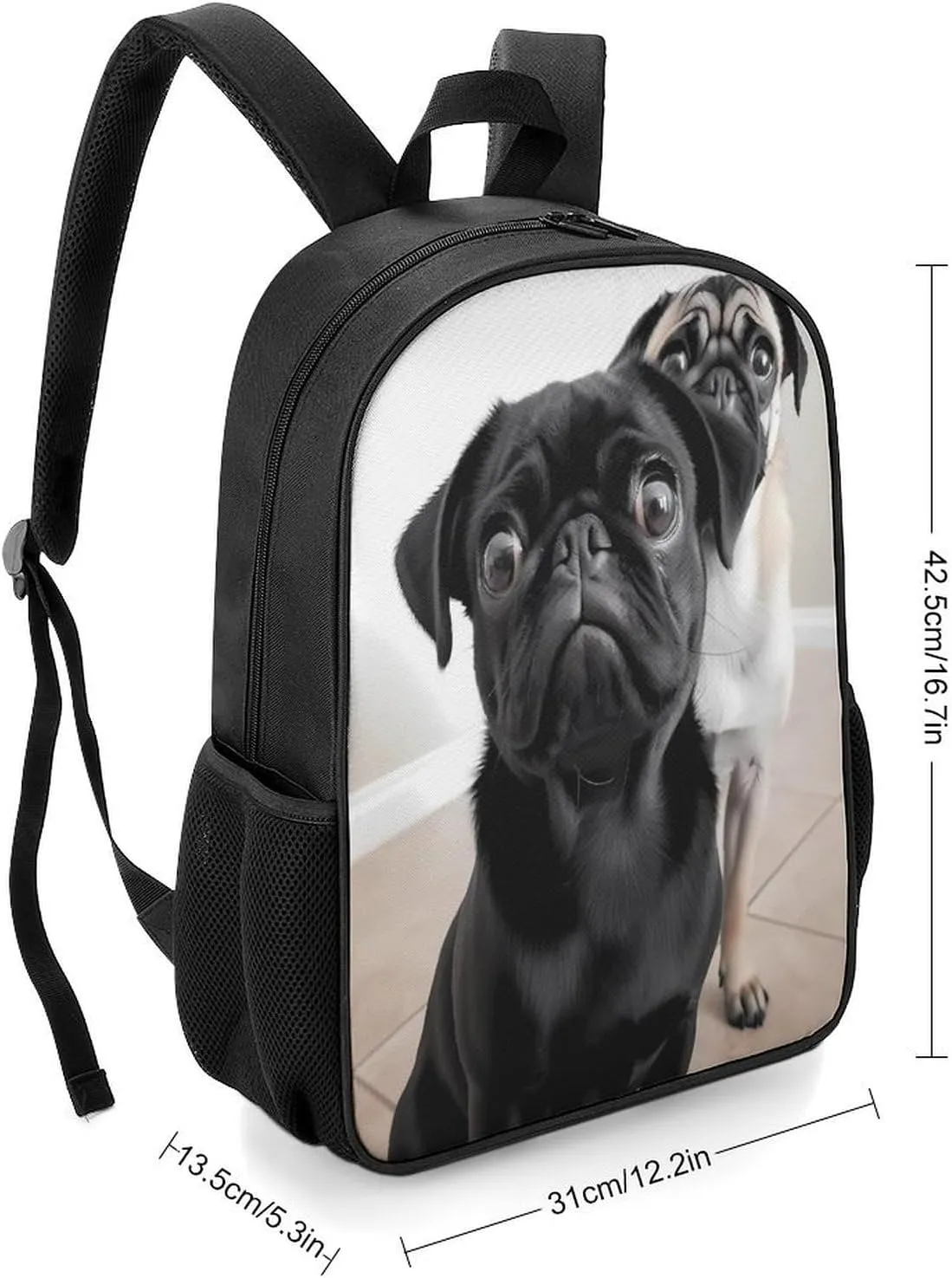 Lightweight Backpacks Cute Travel Bag Durable Cute Black Pug Dog Printing Small Travel Backpack For Women & Men