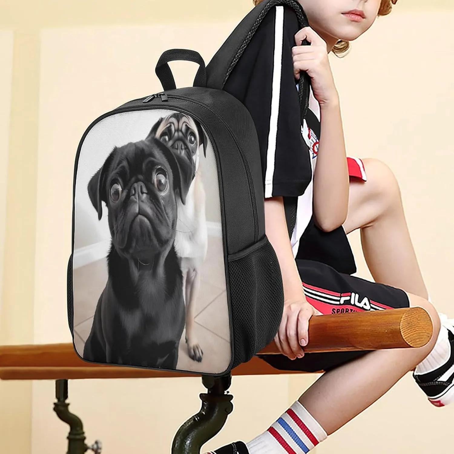Lightweight Backpacks Cute Travel Bag Durable Cute Black Pug Dog Printing Small Travel Backpack For Women & Men