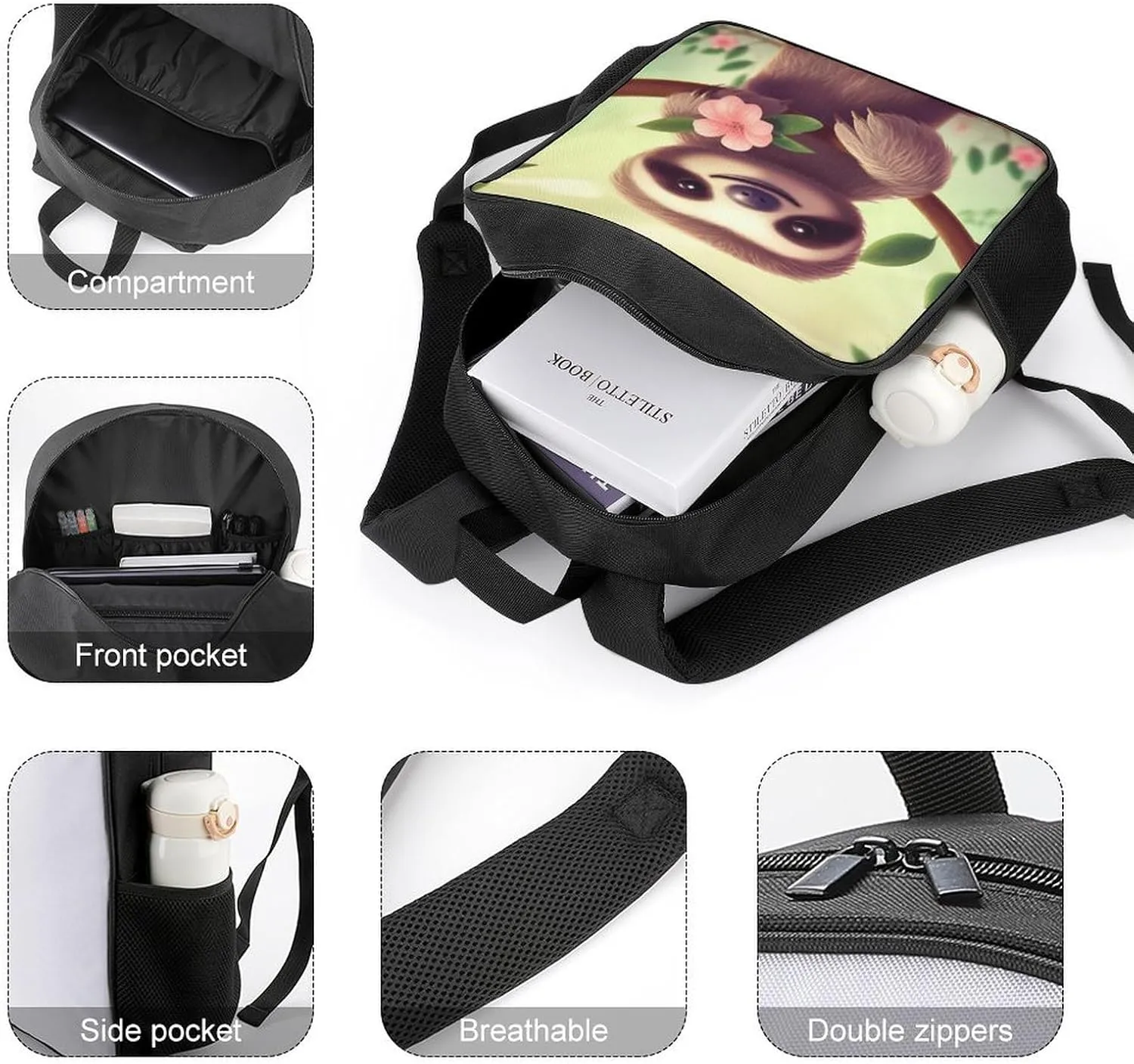 Lightweight Backpacks Cute Travel Bag Durable Cute Sloth Printing Small Travel Backpack For Women & Men