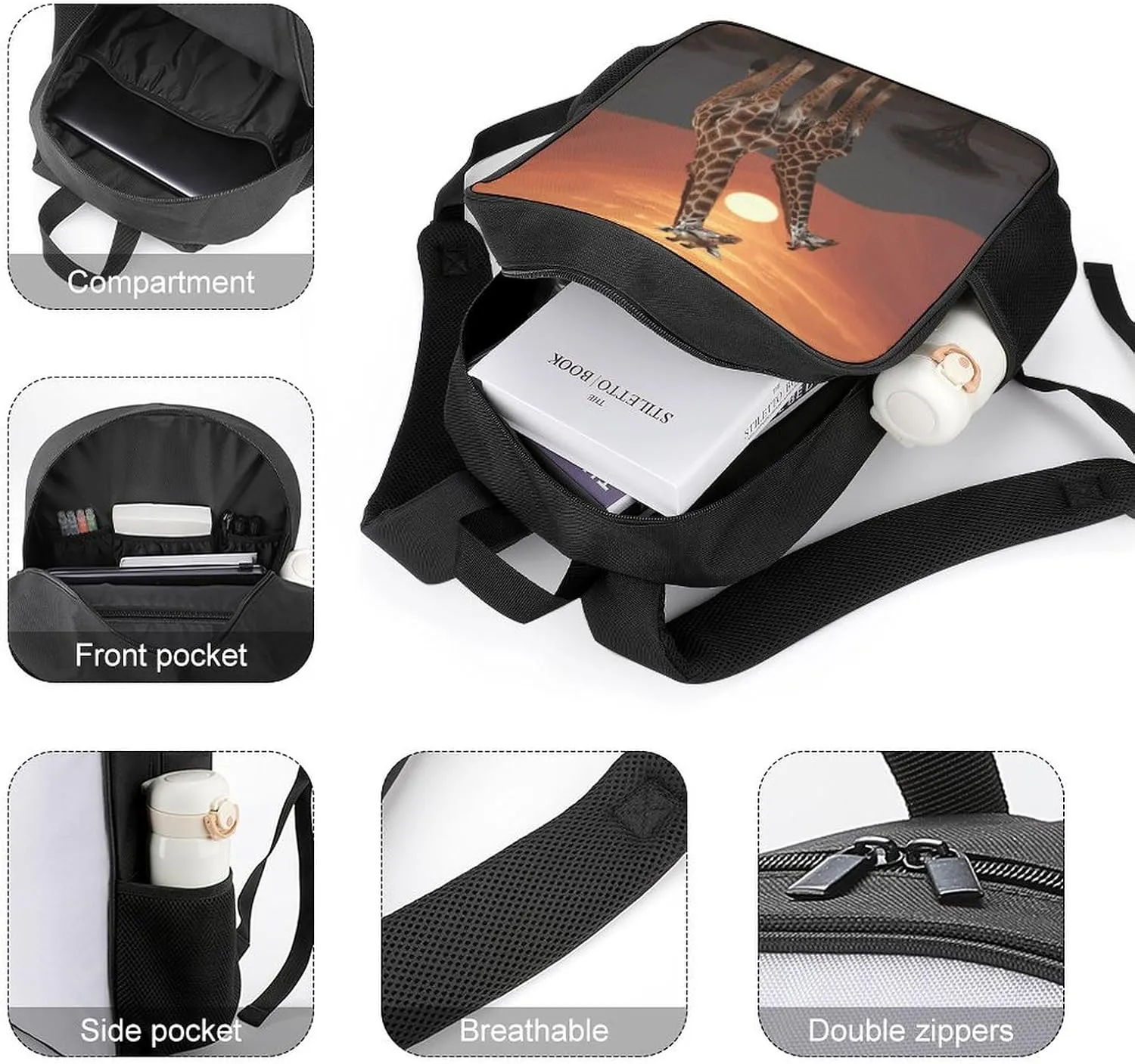 Lightweight Backpacks Cute Travel Bag Durable Giraffe at Sunset Printing Small Travel Backpack For Women & Men
