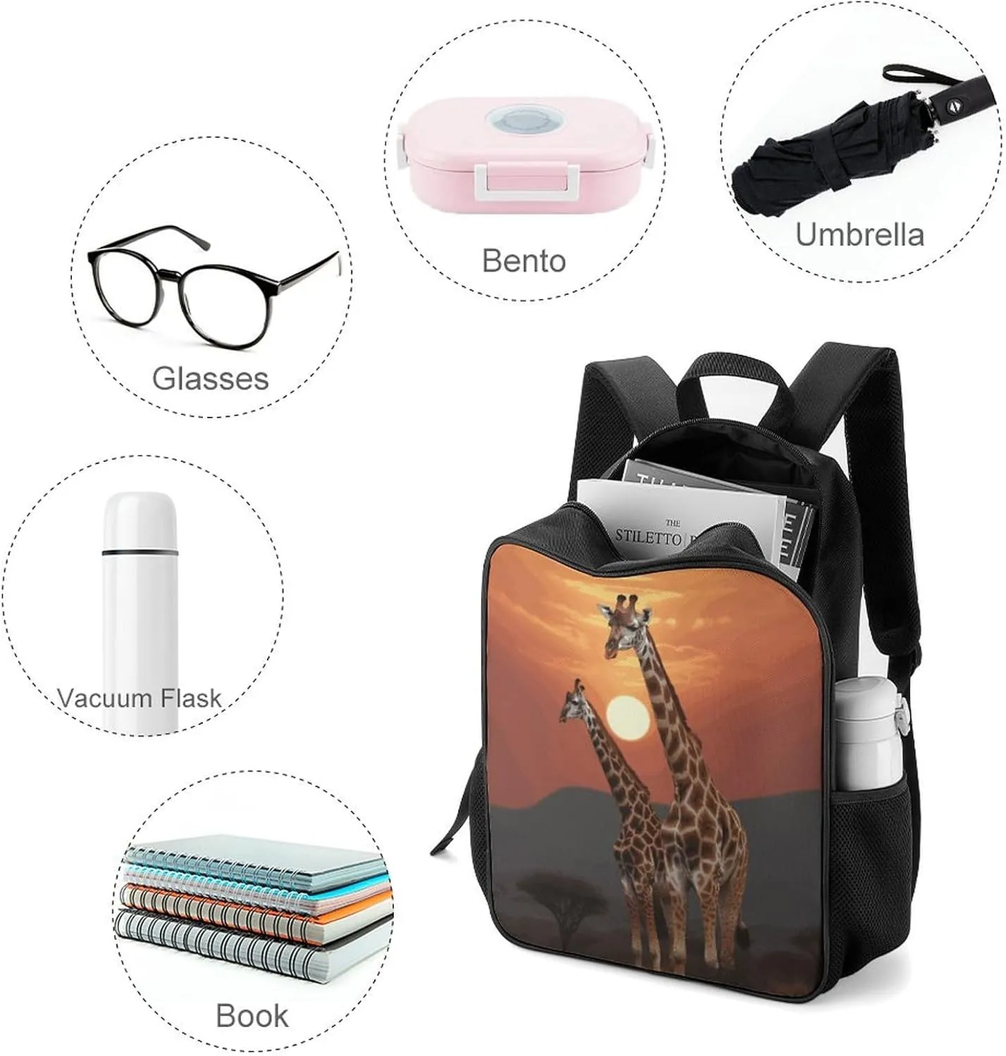 Lightweight Backpacks Cute Travel Bag Durable Giraffe at Sunset Printing Small Travel Backpack For Women & Men
