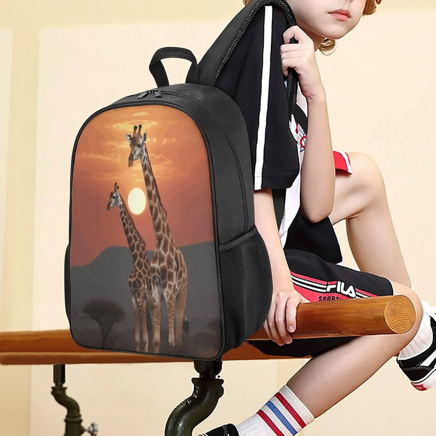 Lightweight Backpacks Cute Travel Bag Durable Giraffe at Sunset Printing Small Travel Backpack For Women & Men