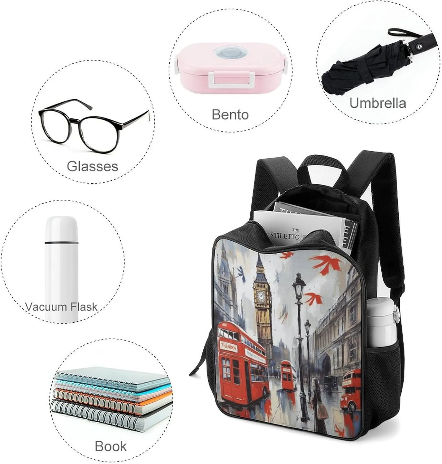 Lightweight Backpacks Cute Travel Bag Durable London Printing Small Travel Backpack For Women & Men