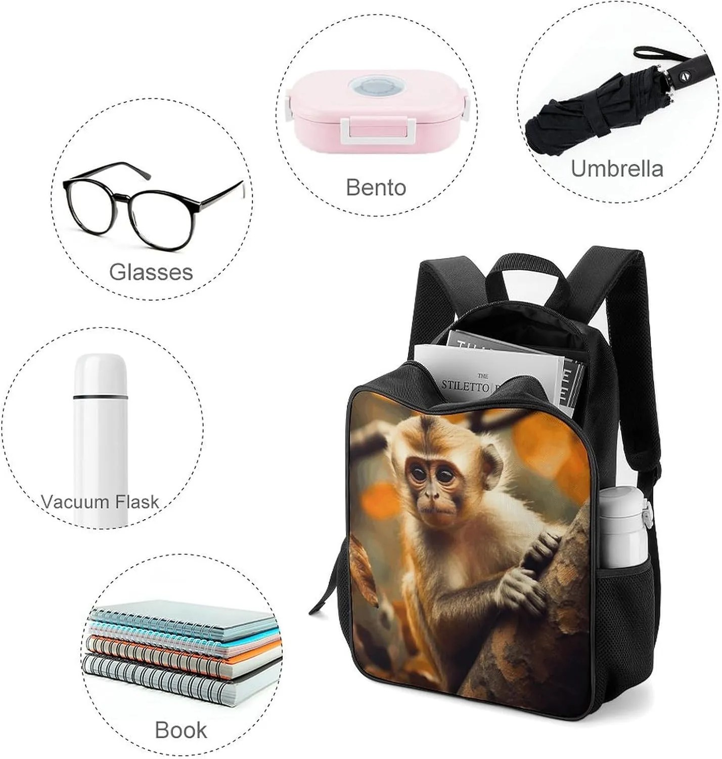 Lightweight Backpacks Cute Travel Bag Durable Monkey on Tree Printing Small Travel Backpack For Women & Men