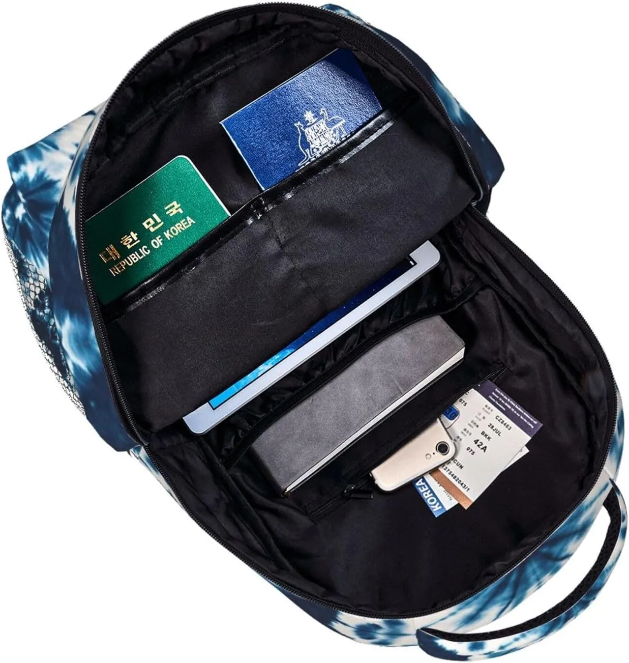 Lightweight Daypack for Camping Business Walking Cycling - Large Capacity Anti-Theft Multipurpose Bookbag, Blue Indigo Tie Dye Art Gym Outdoor Hiking Backpack