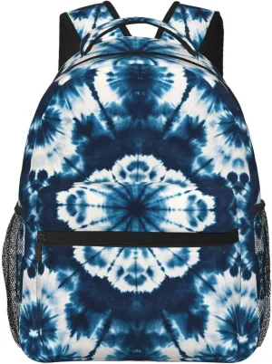 Lightweight Daypack for Camping Business Walking Cycling - Large Capacity Anti-Theft Multipurpose Bookbag, Blue Indigo Tie Dye Art Gym Outdoor Hiking Backpack