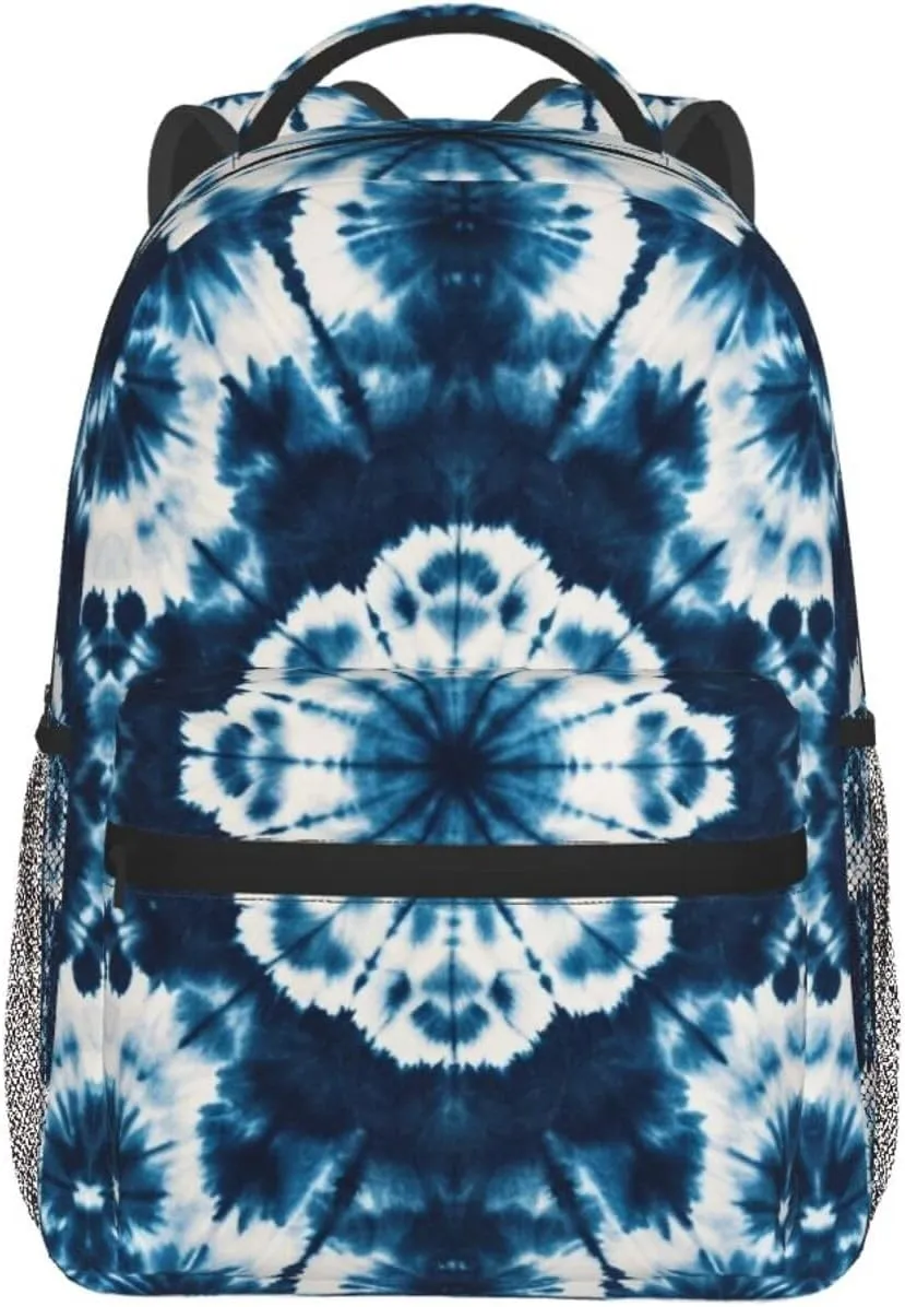 Lightweight Daypack for Camping Business Walking Cycling - Large Capacity Anti-Theft Multipurpose Bookbag, Blue Indigo Tie Dye Art Gym Outdoor Hiking Backpack