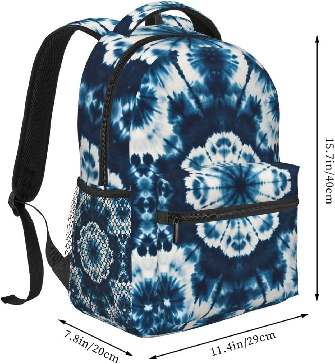 Lightweight Daypack for Camping Business Walking Cycling - Large Capacity Anti-Theft Multipurpose Bookbag, Blue Indigo Tie Dye Art Gym Outdoor Hiking Backpack