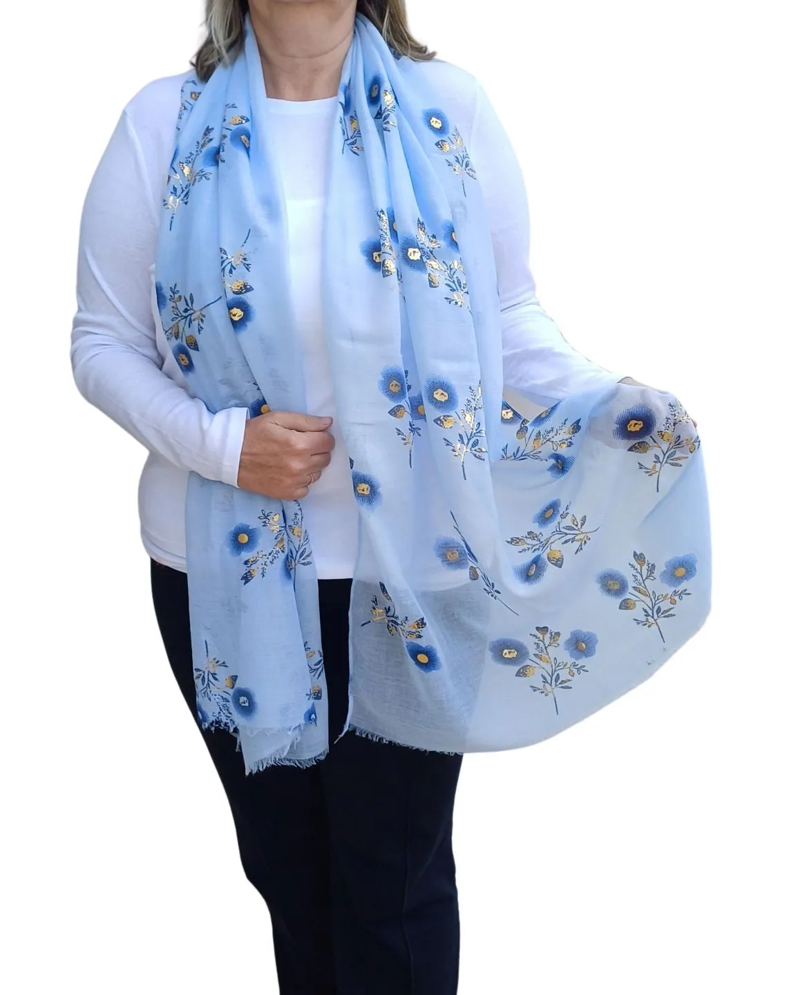 Lightweight Floral Scarf with Rose Gold Foil