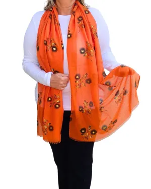 Lightweight Floral Scarf with Rose Gold Foil