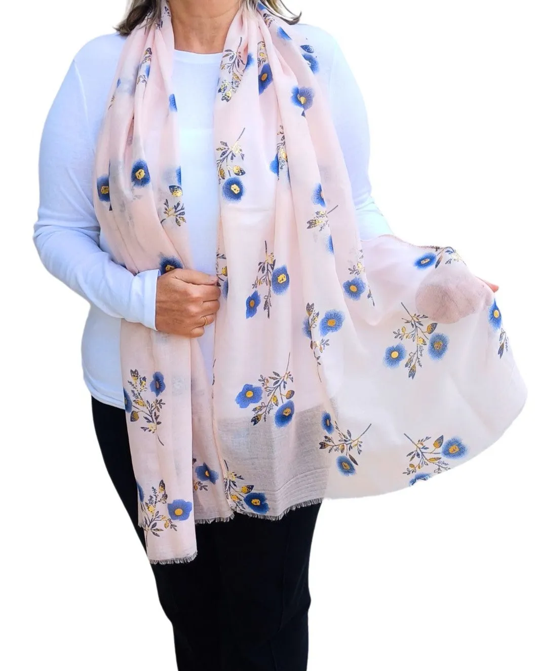 Lightweight Floral Scarf with Rose Gold Foil