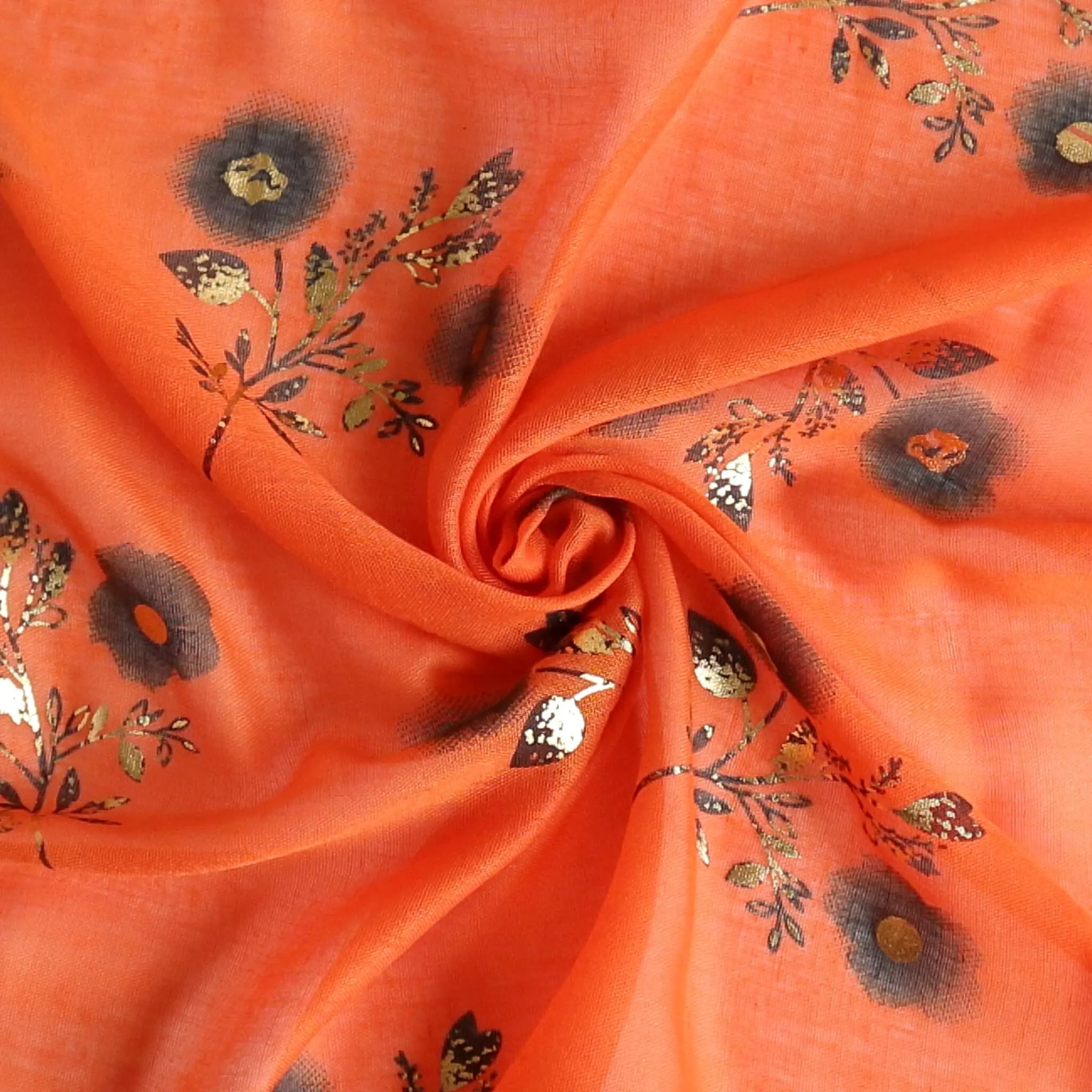 Lightweight Floral Scarf with Rose Gold Foil