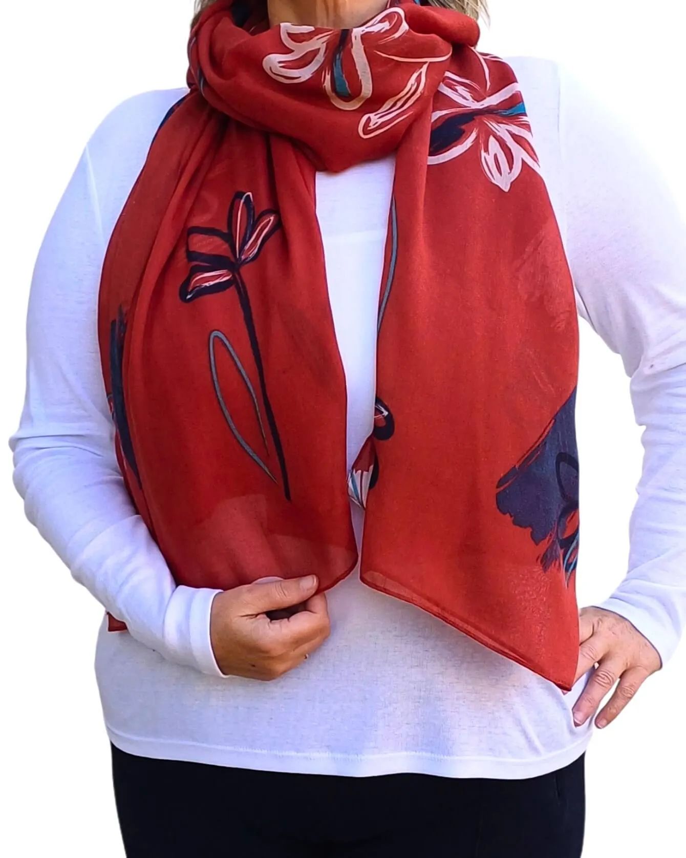 Lightweight Oversized Floral Sketch Scarf