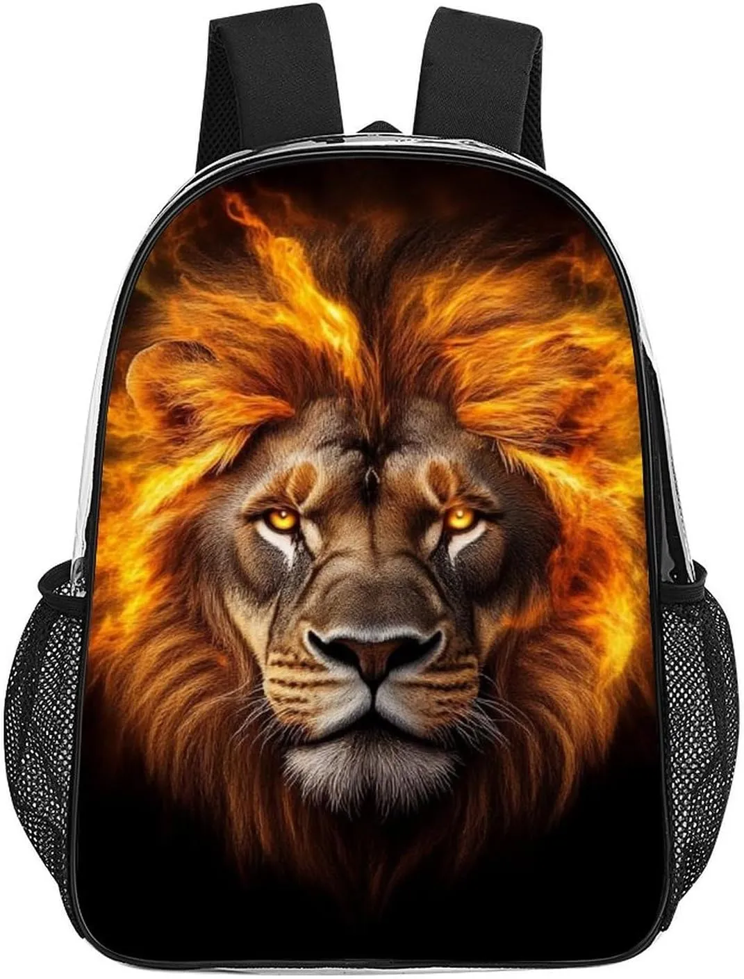 Lightweight Rucksacks for Camping Picnic Cycling - Large Capacity Multipurpose Transparent Carry On Bag, Cool Fire Lion Art Travel Hiking & Camping Rucksack