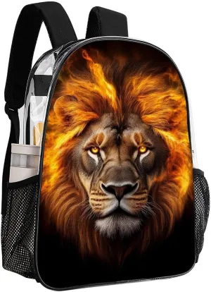 Lightweight Rucksacks for Camping Picnic Cycling - Large Capacity Multipurpose Transparent Carry On Bag, Cool Fire Lion Art Travel Hiking & Camping Rucksack