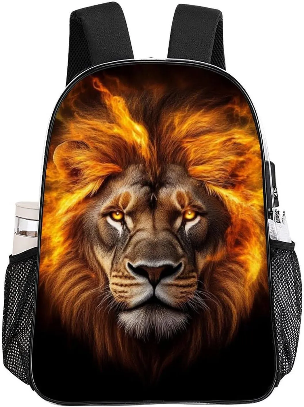 Lightweight Rucksacks for Camping Picnic Cycling - Large Capacity Multipurpose Transparent Carry On Bag, Cool Fire Lion Art Travel Hiking & Camping Rucksack